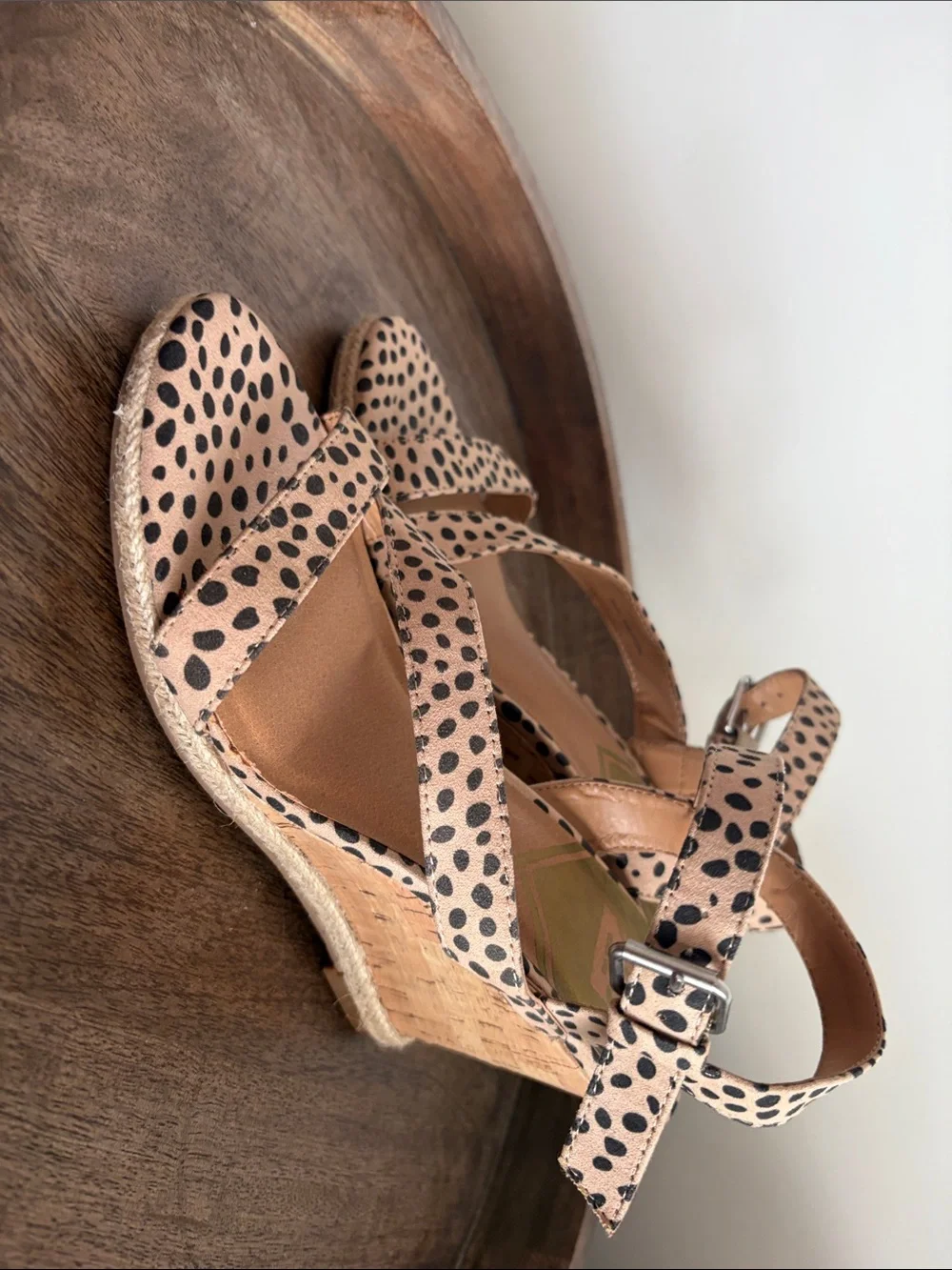 DV8 Pierra Leopard Print Strappy Cork Wedge Sandals Size 8.5